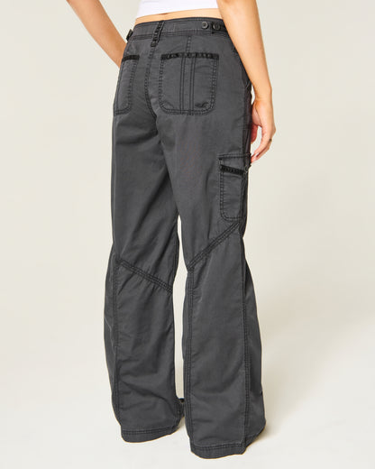Hollister Hollister Andi Adjustable Waist Ultra Low-Rise Baggy Satin Trim Pants