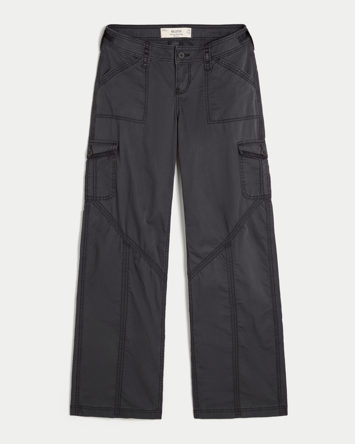 Hollister Hollister Andi Adjustable Waist Ultra Low-Rise Baggy Satin Trim Pants