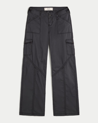 Hollister Hollister Andi Adjustable Waist Ultra Low-Rise Baggy Satin Trim Pants