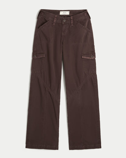 Hollister Hollister Andi Adjustable Waist Ultra Low-Rise Baggy Satin Trim Pants