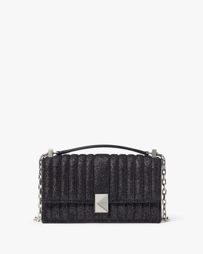 KateSpade Deco Quilted Glitter Suede Mini Flap Chain Crossbody Navy Multi