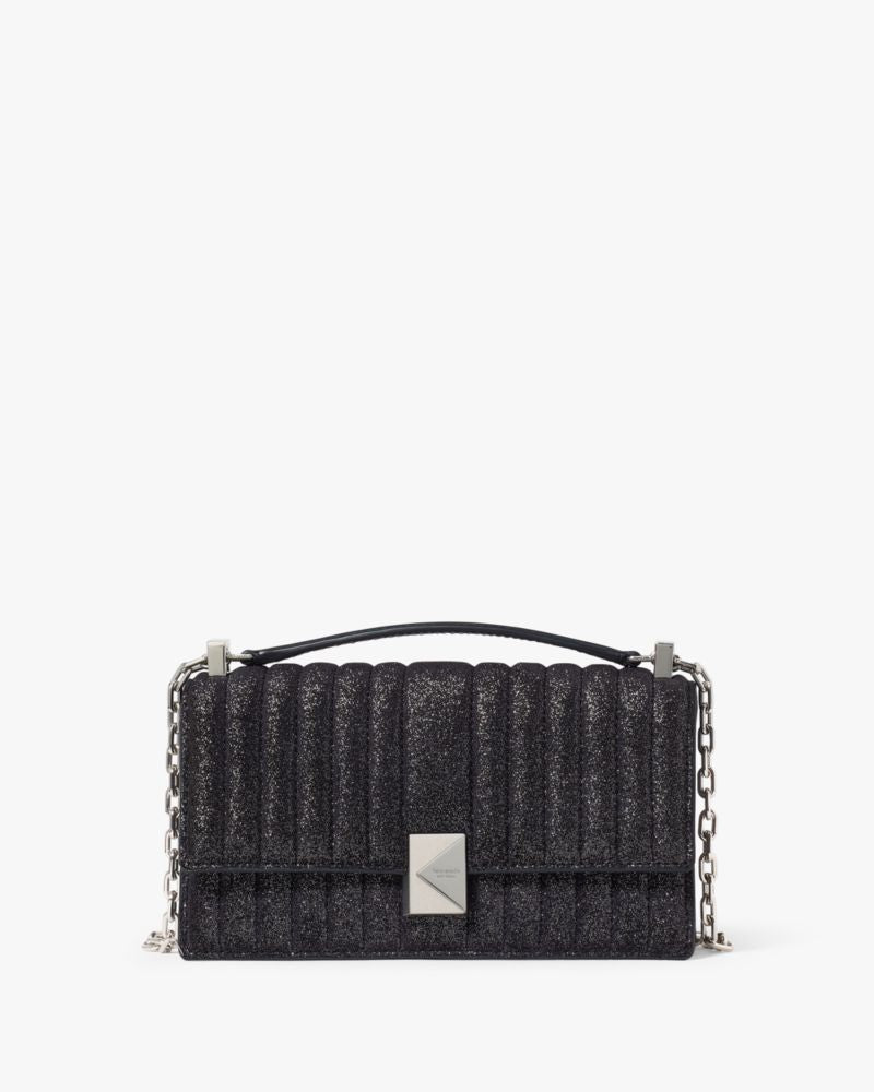 KateSpade Deco Quilted Glitter Suede Mini Flap Chain Crossbody Navy Multi