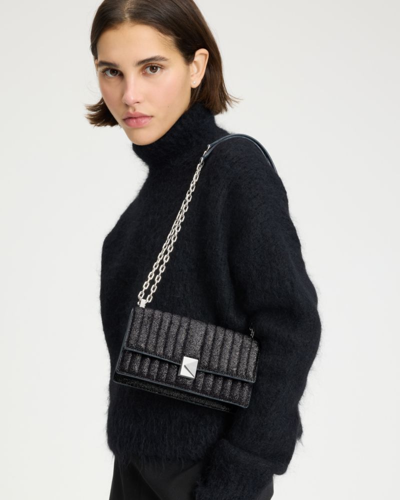 KateSpade Deco Quilted Glitter Suede Mini Flap Chain Crossbody Navy Multi