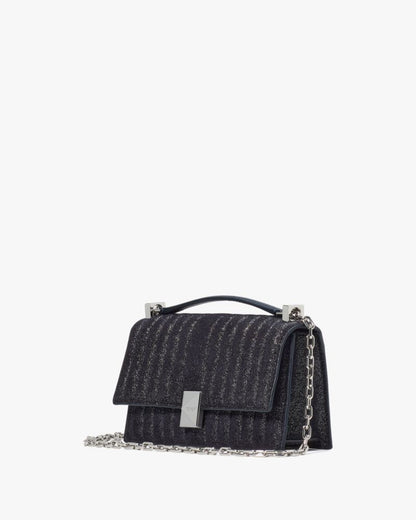 KateSpade Deco Quilted Glitter Suede Mini Flap Chain Crossbody Navy Multi