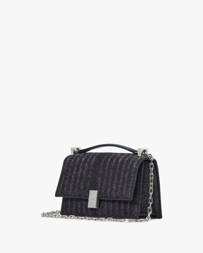 KateSpade Deco Quilted Glitter Suede Mini Flap Chain Crossbody Navy Multi