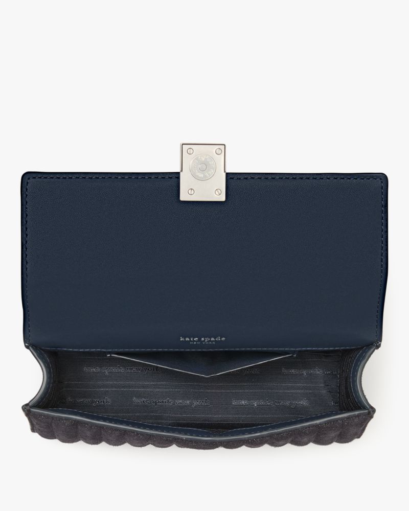KateSpade Deco Quilted Glitter Suede Mini Flap Chain Crossbody Navy Multi