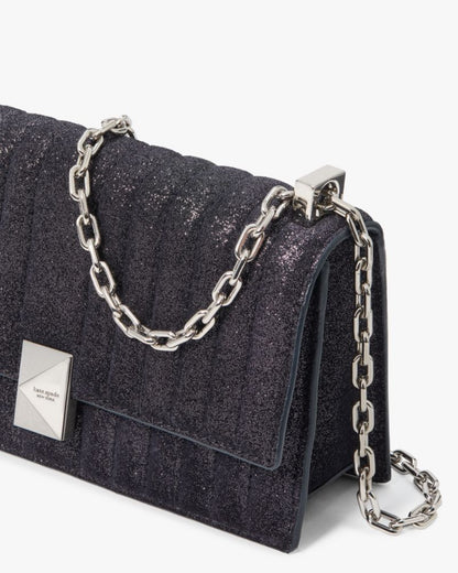 KateSpade Deco Quilted Glitter Suede Mini Flap Chain Crossbody Navy Multi