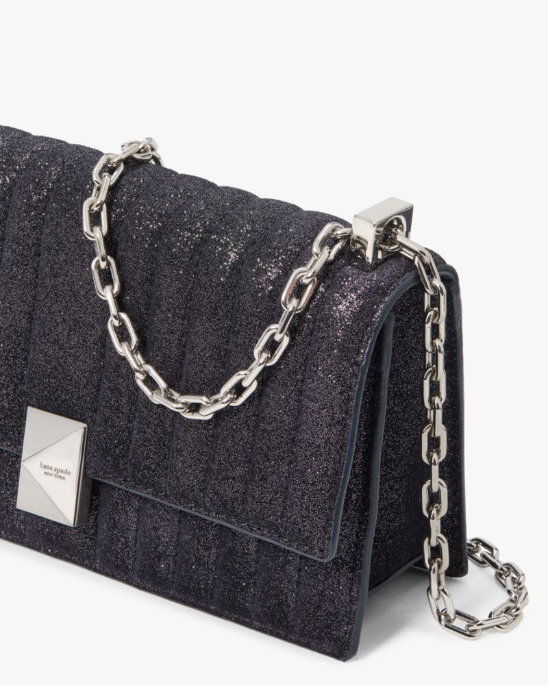 KateSpade Deco Quilted Glitter Suede Mini Flap Chain Crossbody Navy Multi