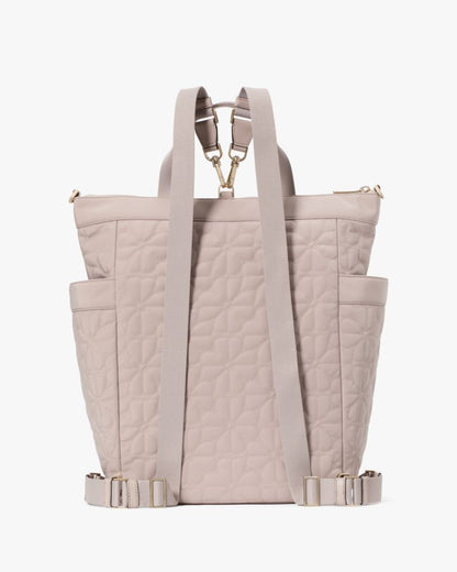 KateSpade Spade Flower Quilted Fabric Convertible Backpack Cozy Grey