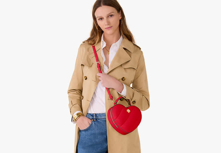 ショルダーバッグ・ポシェット Kate Spade Love Shack 3d Mini Heart Crossbody KK209 Kate Spade Love Shack Quilted 3D Heart Crossbody Ruby Red