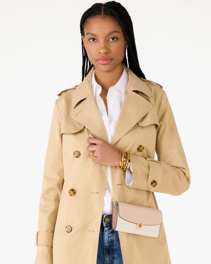 KateSpade Phoebe Colorblock Refined Grain Leather Turnlock Wallet On A Chain Toasted Hazelnut Multi