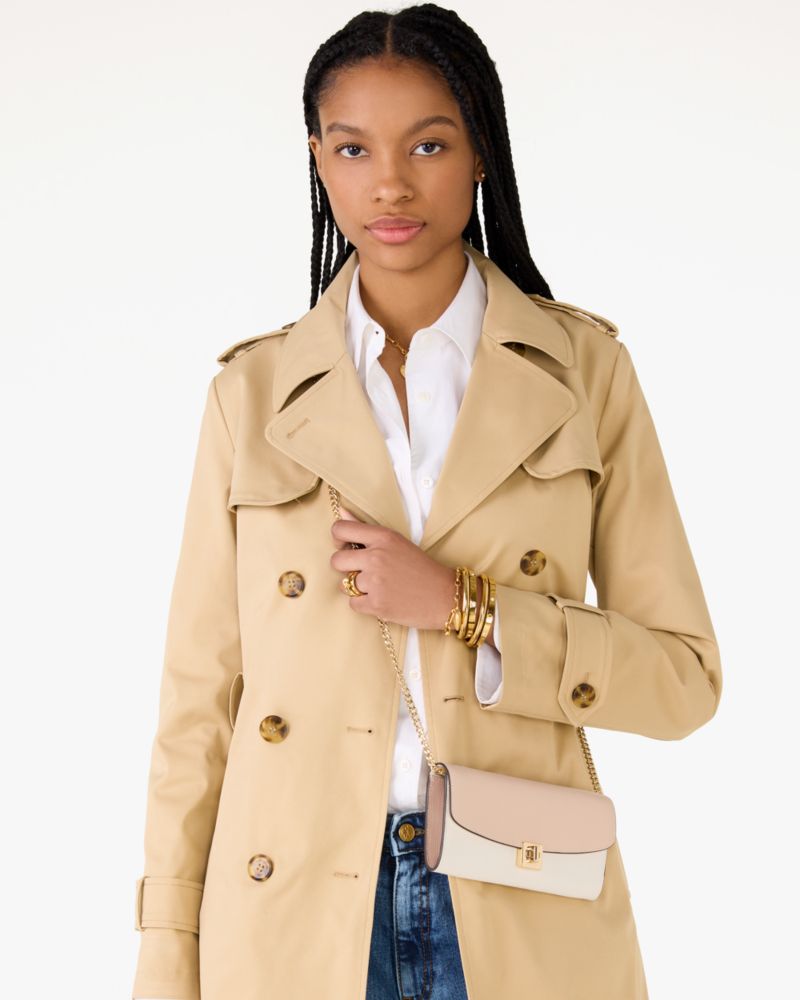KateSpade Phoebe Colorblock Refined Grain Leather Turnlock Wallet On A Chain Toasted Hazelnut Multi