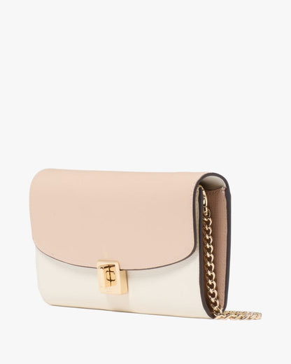 KateSpade Phoebe Colorblock Refined Grain Leather Turnlock Wallet On A Chain Toasted Hazelnut Multi