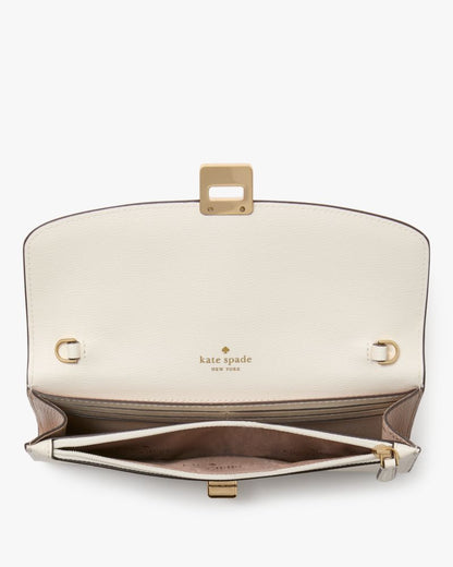 KateSpade Phoebe Colorblock Refined Grain Leather Turnlock Wallet On A Chain Toasted Hazelnut Multi