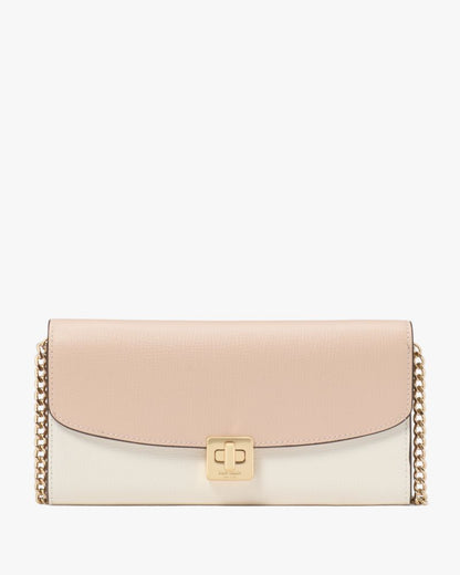 KateSpade Phoebe Colorblock Refined Grain Leather Turnlock Wallet On A Chain Toasted Hazelnut Multi