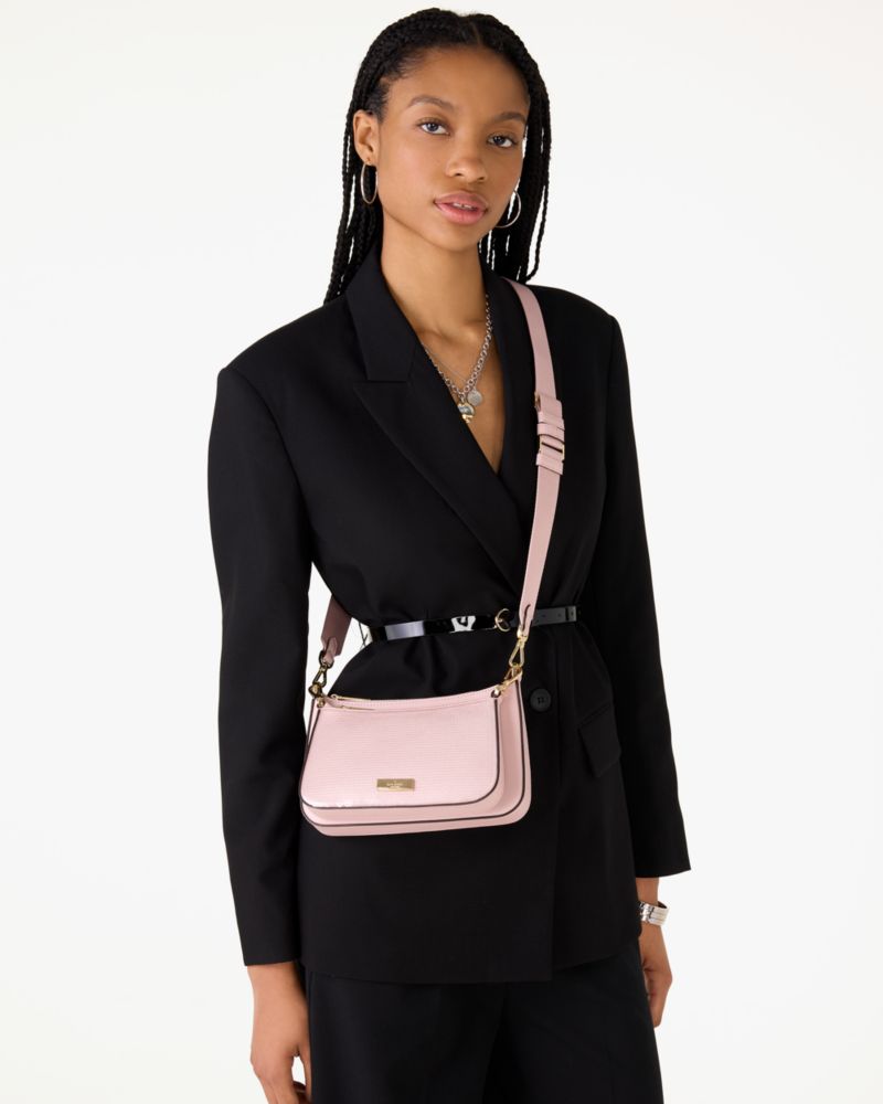 KateSpade Duet Satin Sequin Crossbody Rose Smoke