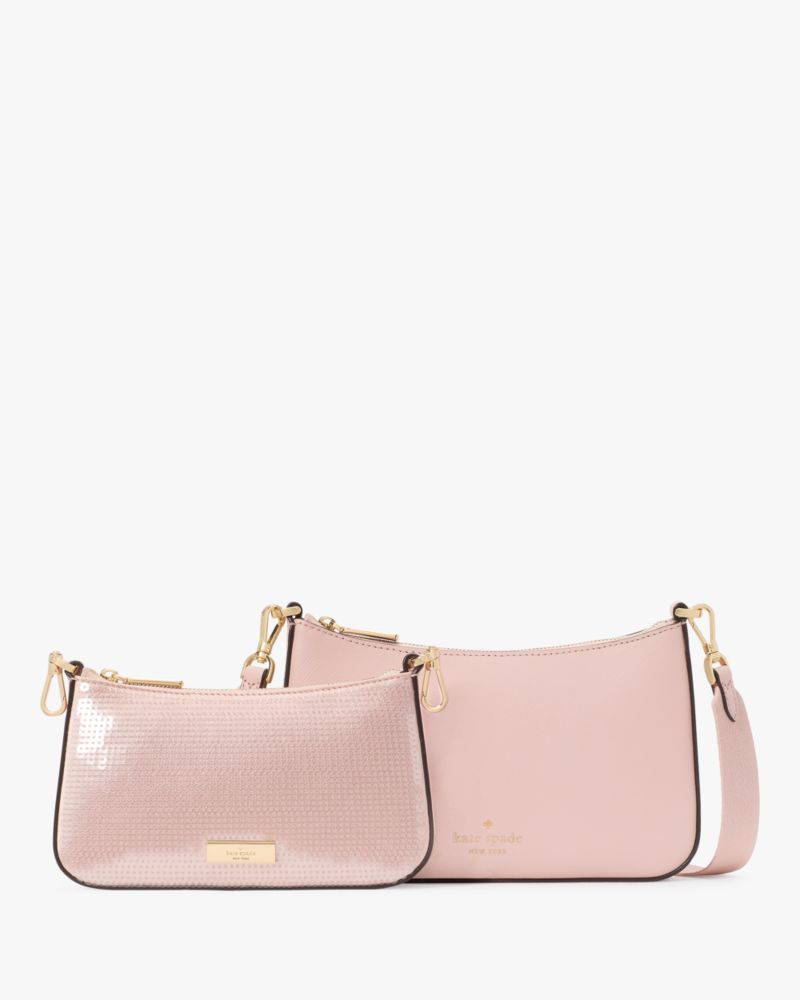 KateSpade Duet Satin Sequin Crossbody Rose Smoke