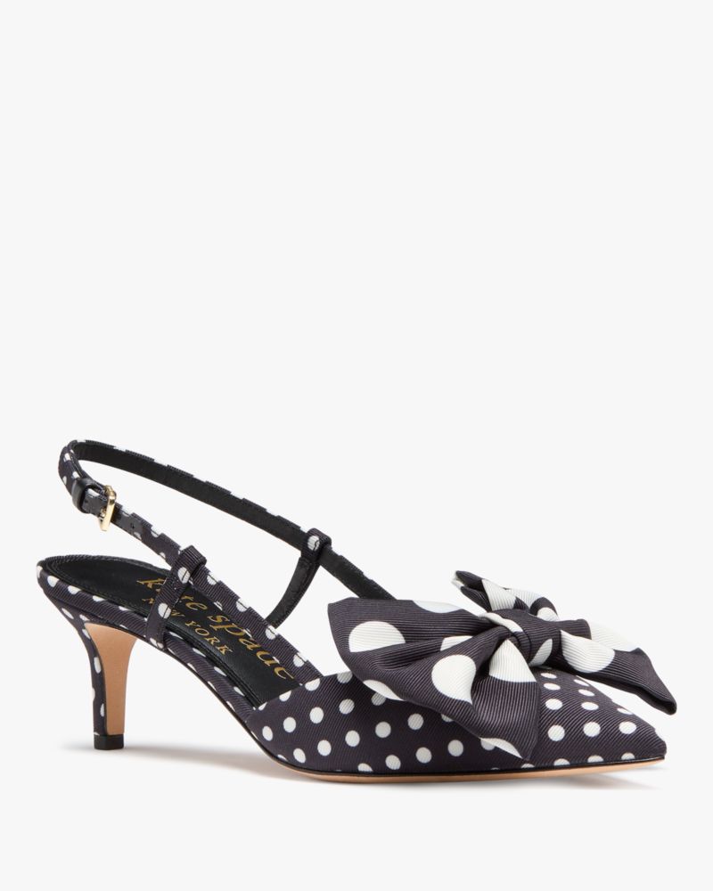 Katespade Rue Breezy Dot Slingback Pumps Black Cream Multi
