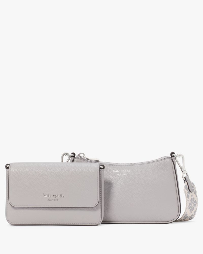 KateSpade Double Up Webbed Strap Crossbody Nimbus Grey