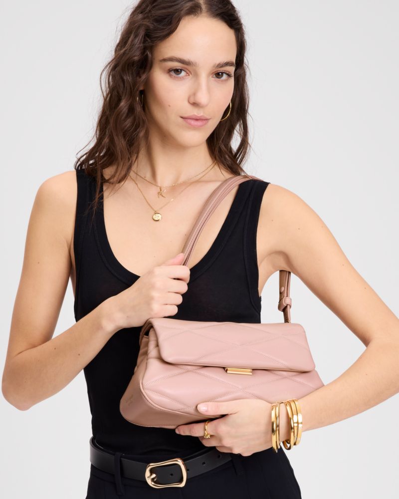 KateSpade Grace Quilted Convertible Shoulder Bag Rose Smoke
