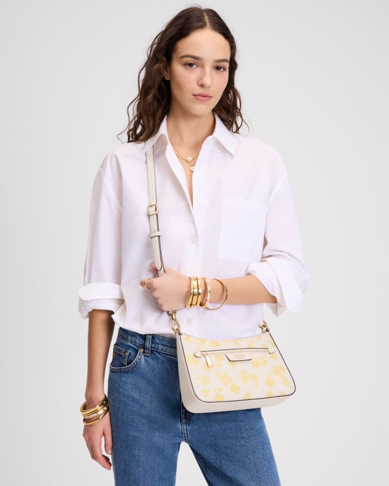 KateSpade Hudson Spring Pansies Convertible Crossbody Yuzu Jam Multi