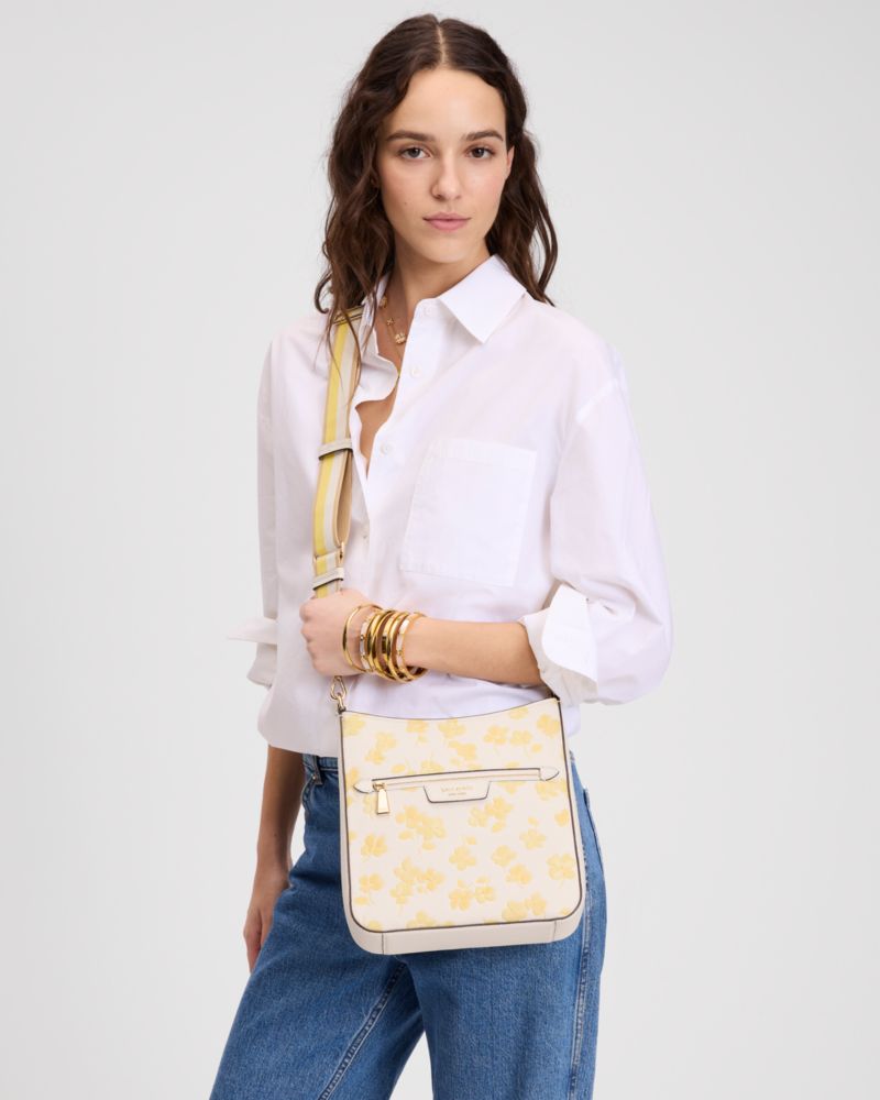 KateSpade Hudson Spring Pansies Messenger Crossbody Bag Yuzu Jam Multi