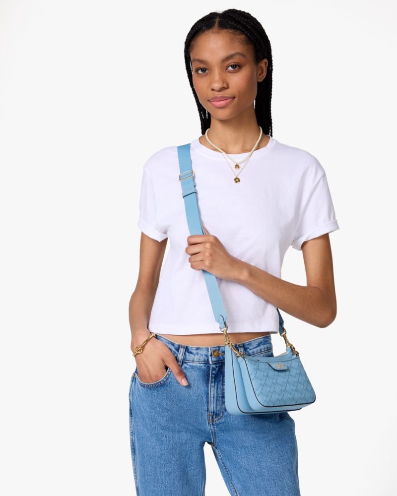 KateSpade Duet Woven Leather Crossbody Montauk Blue