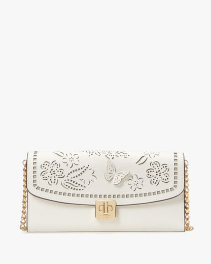 KateSpade Phoebe Perforated Turnlock Wallet on chain Meringue
