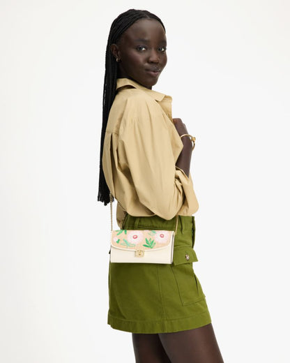 KateSpade Phoebe Straw Turnlock Wallet on chain Natural Multi