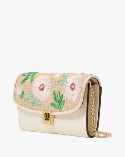 KateSpade Phoebe Straw Turnlock Wallet on chain Natural Multi
