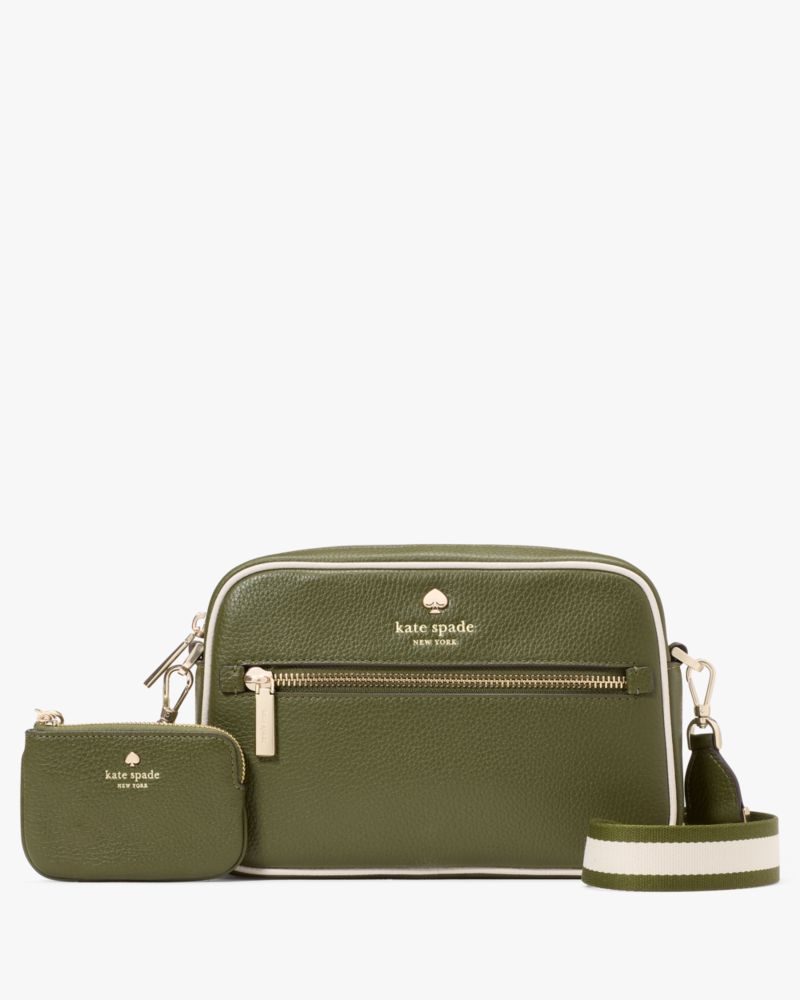 KateSpade Emma Colorblock Pebbled Leather Large Crossbody Enchanted Green Multi
