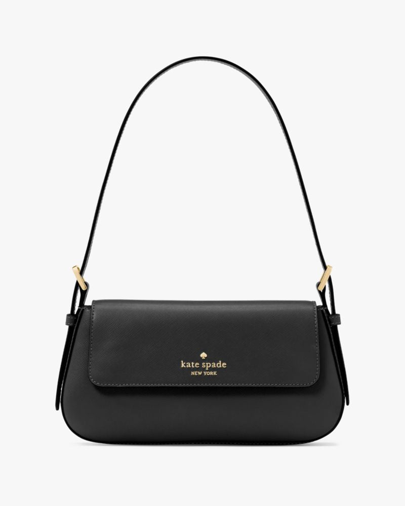 KateSpade Madison Saffiano Leather Small Flap Shoulder Bag Black