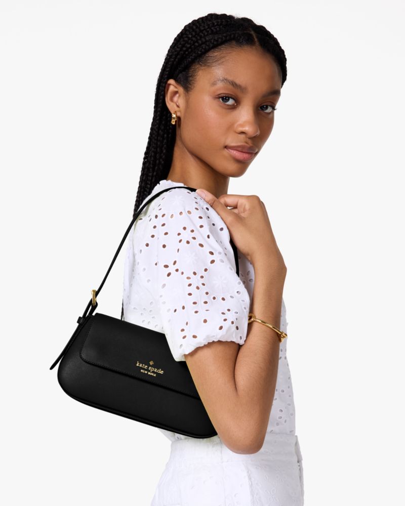 KateSpade Madison Saffiano Leather Small Flap Shoulder Bag Black
