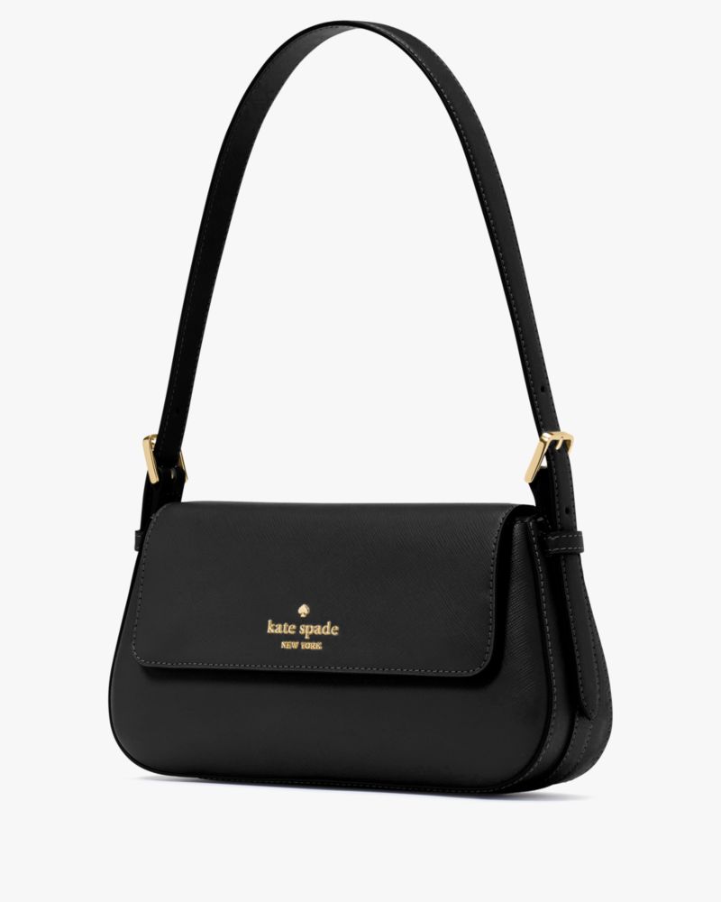 KateSpade Madison Saffiano Leather Small Flap Shoulder Bag Black