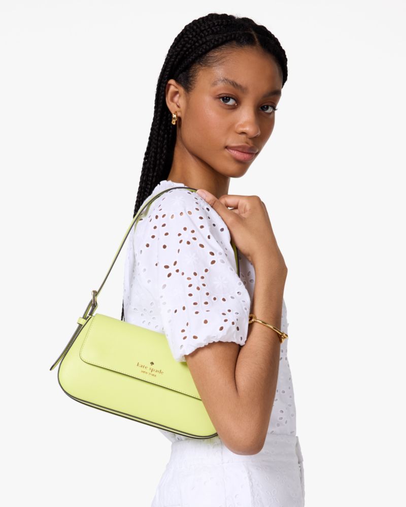 KateSpade Madison Saffiano Leather Small Flap Shoulder Bag Lime Slushy