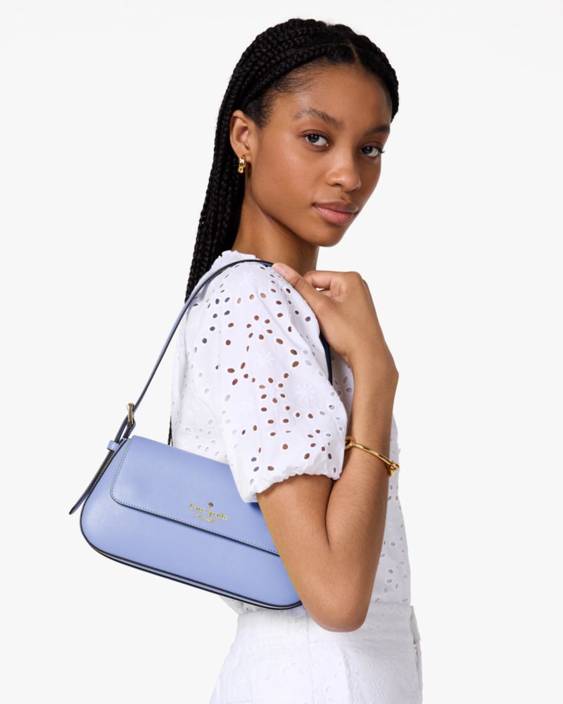 KateSpade Madison Saffiano Leather Small Flap Shoulder Bag Frosted Blueberry