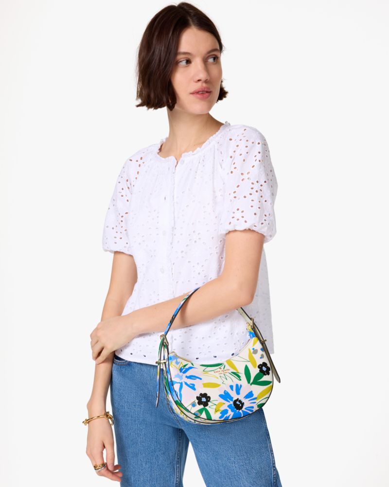 KateSpade Madison Floral Crescent Shoulder Bag Cream Multi