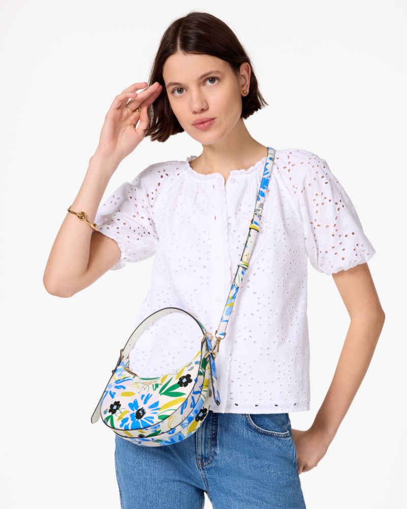 KateSpade Madison Floral Crescent Shoulder Bag Cream Multi