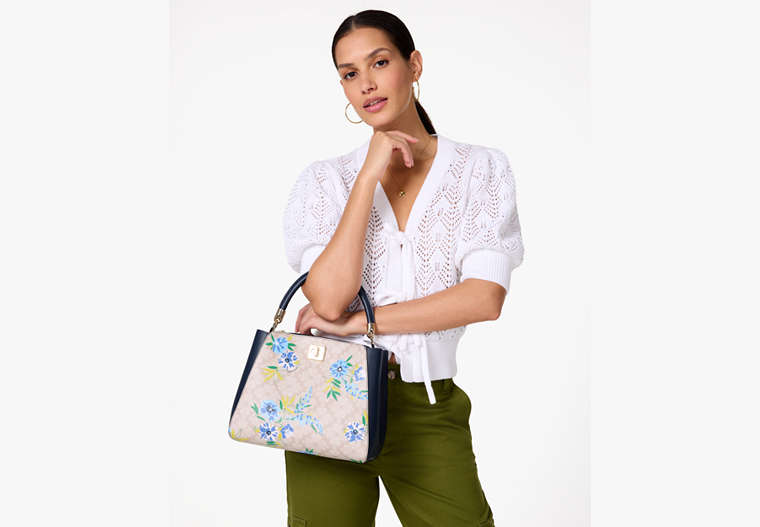 Spade Flower Floral Medium Top Handle Satchel Blazer Blue Multi Blazer Blue Multi
