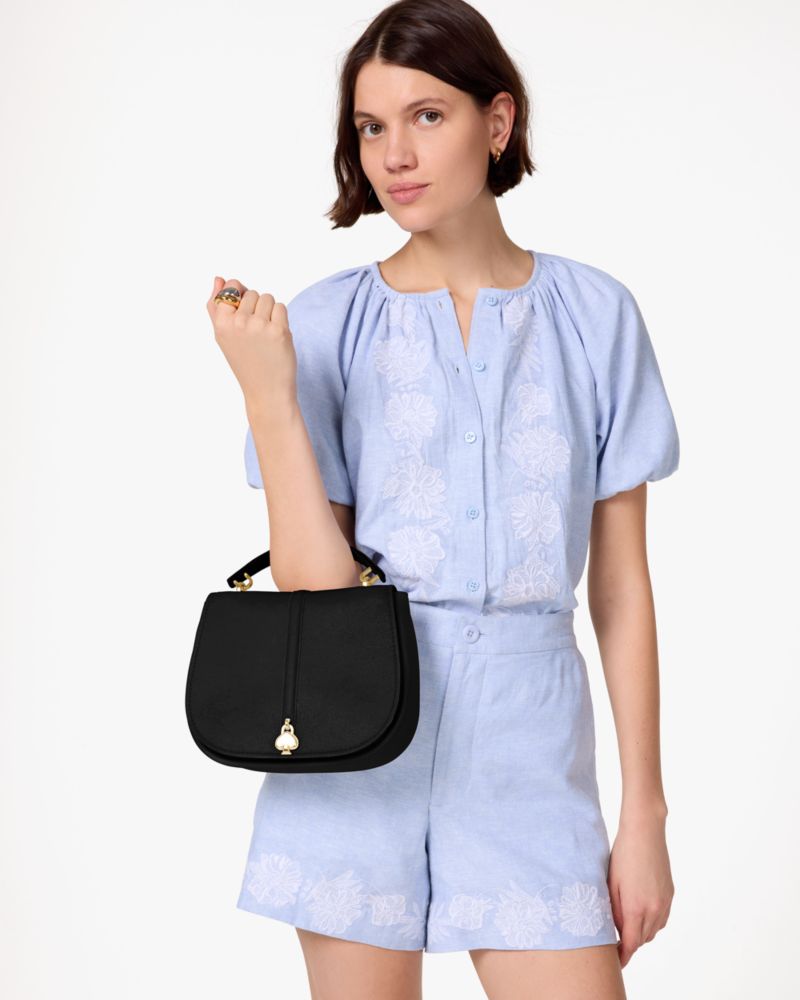 KateSpade Kayla Pebbled Leather Saddle Bag Black
