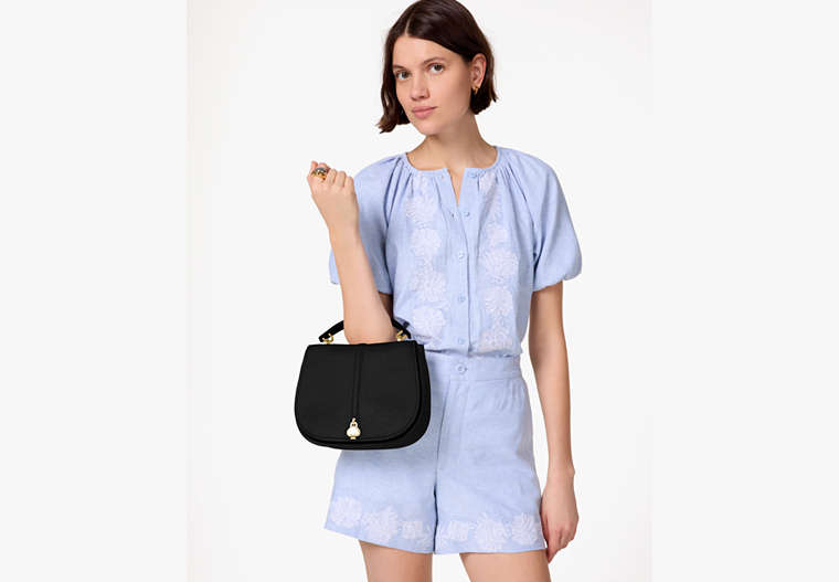 Kayla Pebbled Leather Saddle Bag Black Black