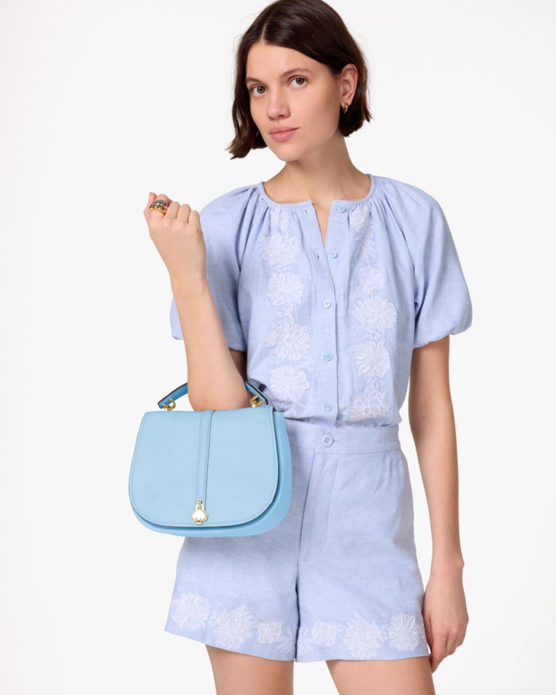 KateSpade Kayla Pebbled Leather Saddle Bag Montauk Blue