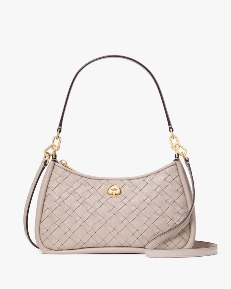 KateSpade Kayla Woven Leather Small Convertible Shoulder Bag Cozy Grey