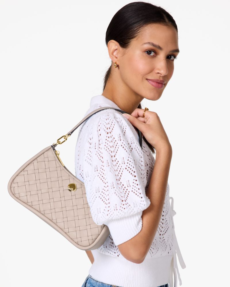 KateSpade Kayla Woven Leather Small Convertible Shoulder Bag Cozy Grey