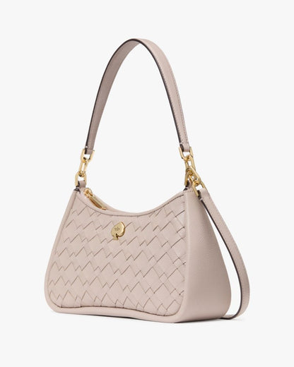 KateSpade Kayla Woven Leather Small Convertible Shoulder Bag Cozy Grey