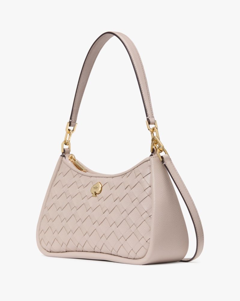 KateSpade Kayla Woven Leather Small Convertible Shoulder Bag Cozy Grey