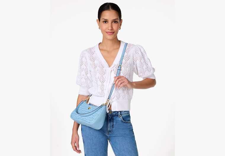 Kayla Woven Leather Small Convertible Shoulder Bag Montauk Blue Montauk Blue