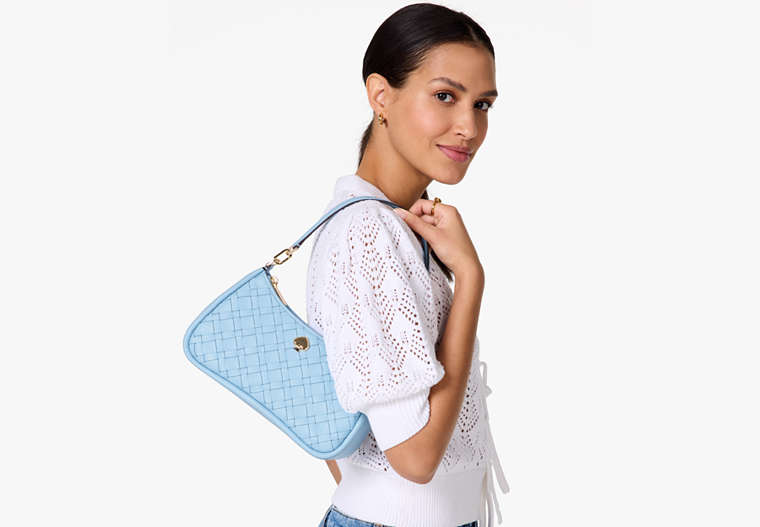 Kayla Woven Leather Small Convertible Shoulder Bag Montauk Blue Montauk Blue