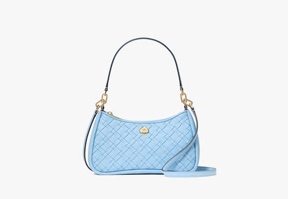 Kayla Woven Leather Small Convertible Shoulder Bag Montauk Blue Montauk Blue
