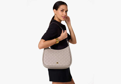 Kayla Woven Leather Large Shoulder Bag Cozy Grey Cozy Grey